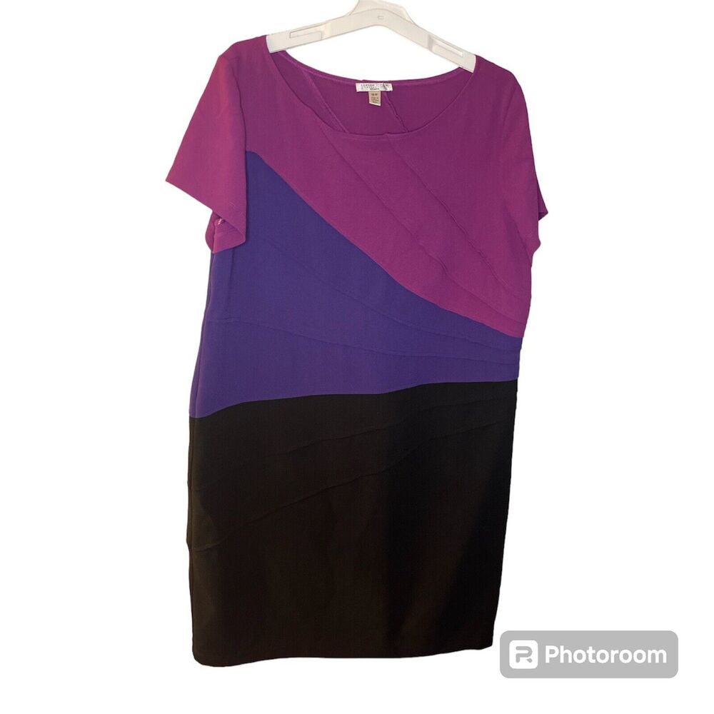 London Style Collection Purple Stripped Plus-size: 18W Color Block Dress